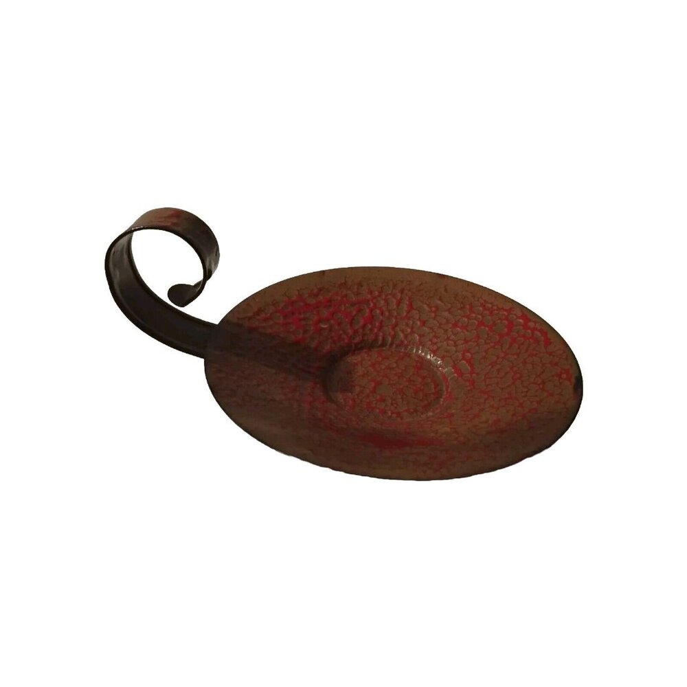 Vintage Enamel Over Steel Candle Holder Handled Plate Hanova of Pasadena